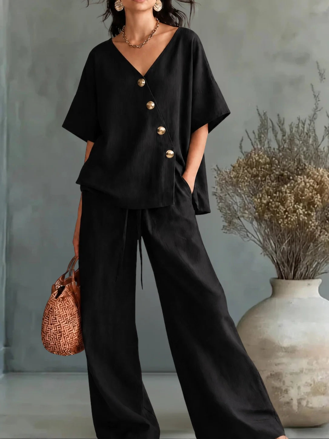 Greta | Conjunto Escote en v Con Botones