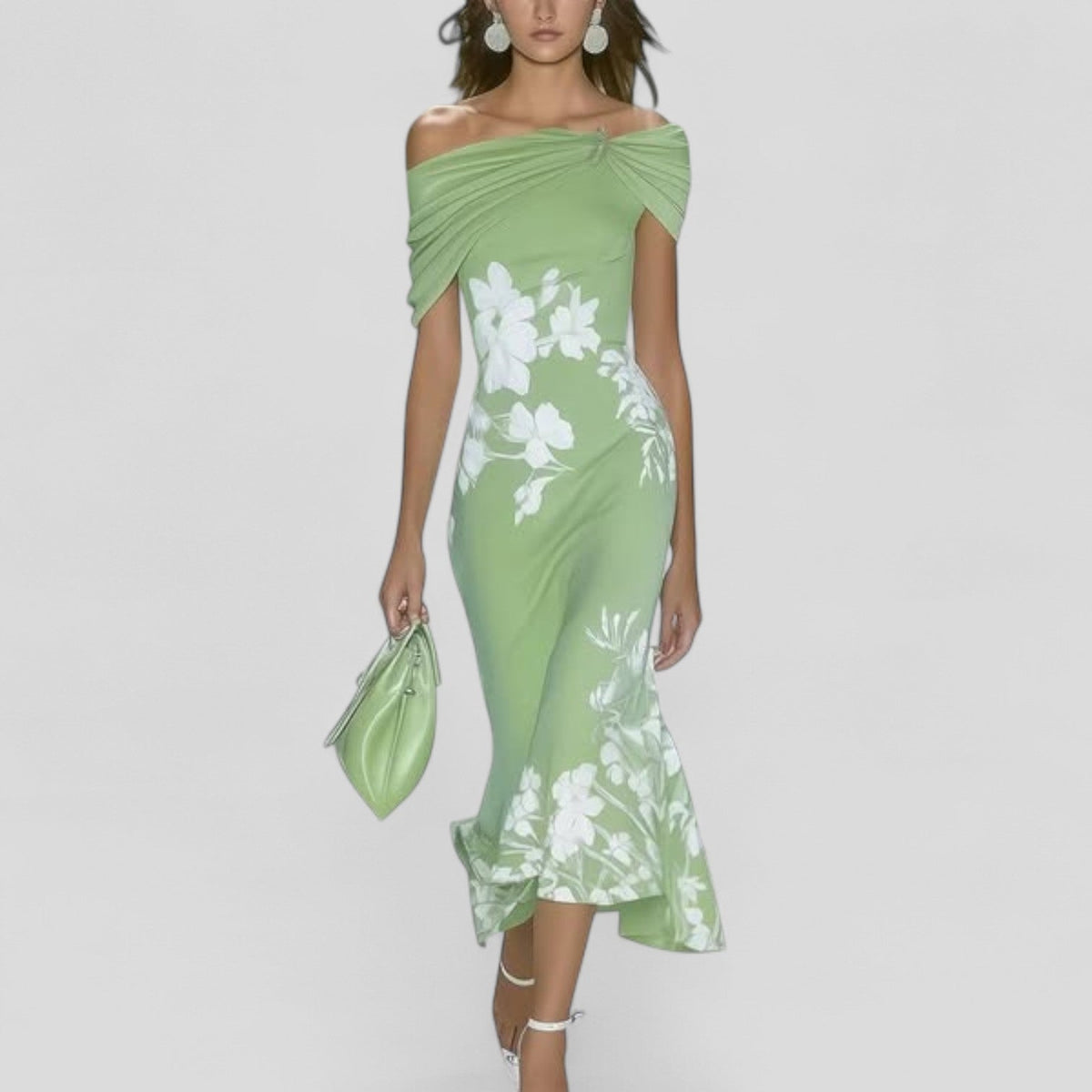 Stella | Vestido Midi Floral Hombros Descubiertos