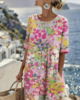 Cecilia | Vestido Midi Fluido a Fiori Con Bolsillos