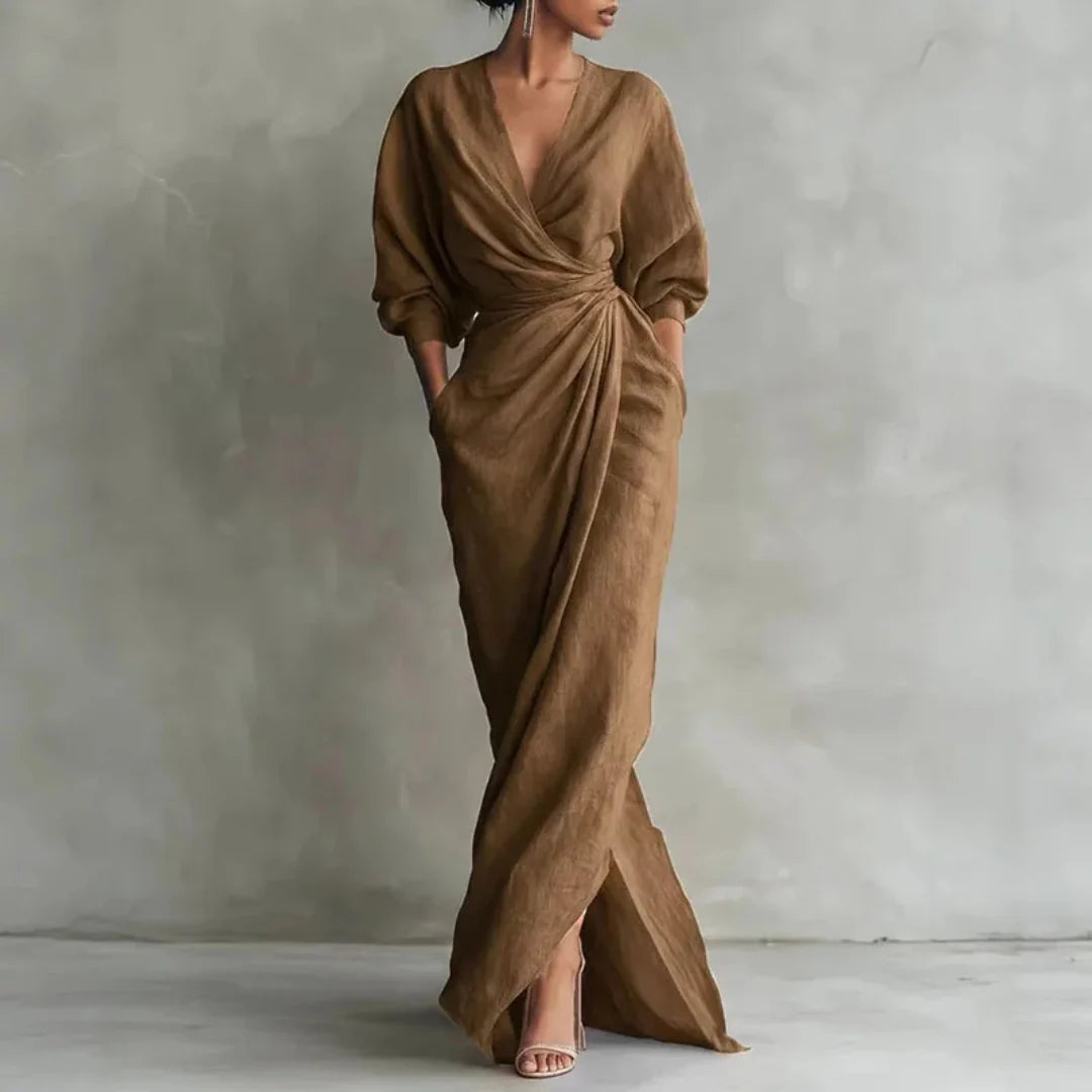 Ginevra | Vestido Largo Cruzado Con Bolsillos