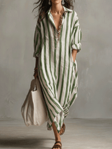 Elisa | Vestido Largo de Rayas Con Bolsillos
