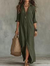 Sofia | Vestido Blusa Largo Con Abertura
