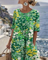 Cecilia | Vestido Midi Fluido a Fiori Con Bolsillos
