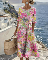 Cecilia | Vestido Midi Fluido a Fiori Con Bolsillos