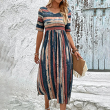 Gaia | Vestido Midi Acampanado de Rayas