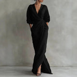 Ginevra | Vestido Largo Cruzado Con Bolsillos