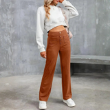 Pantalón Casual de Tiro Alto con Botonadura Frontal