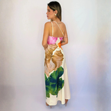 Vestido Satén Floral Asimétrico
