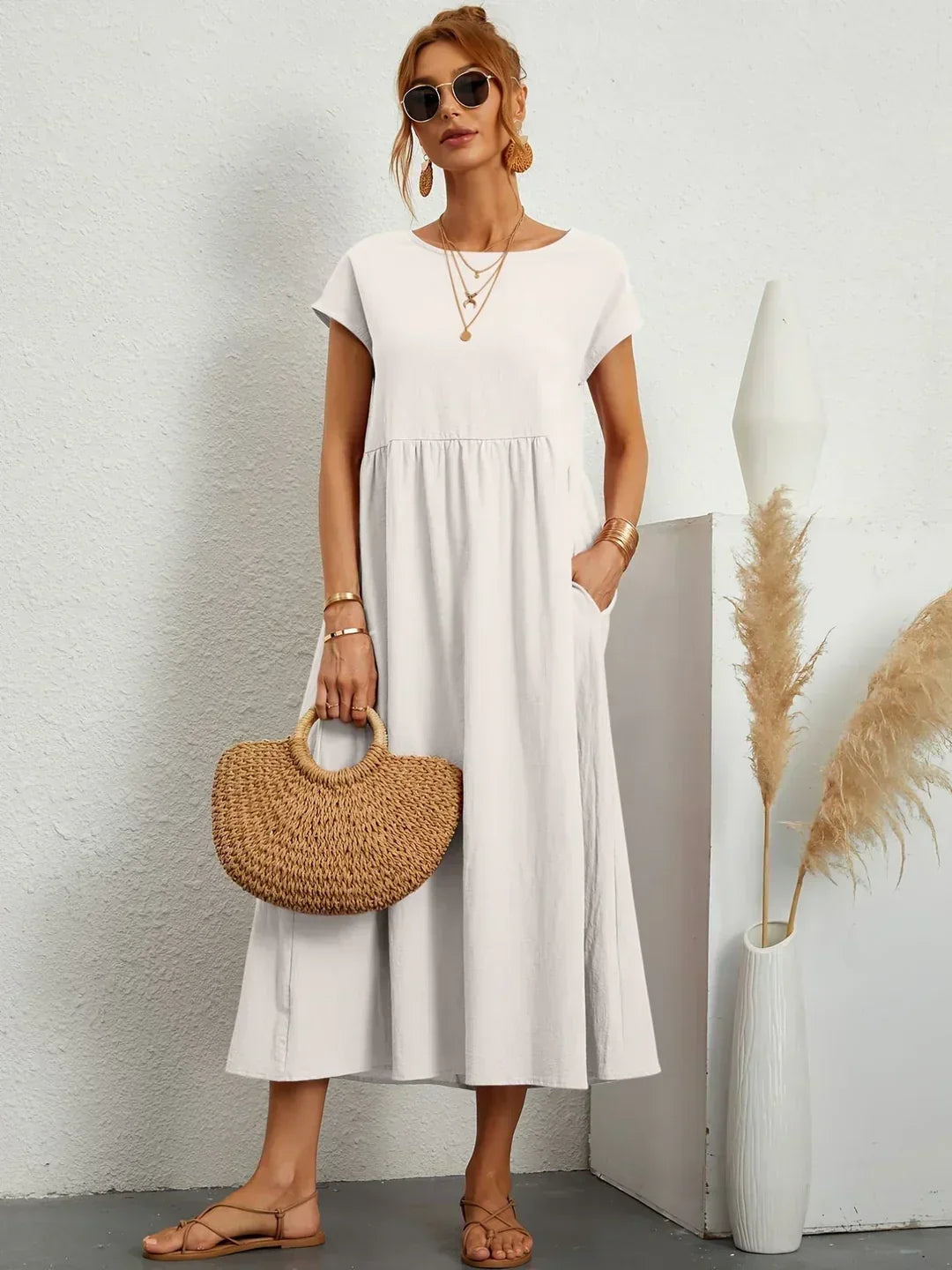 Livia | Vestido Maxi Acampanado Con Bolsillos