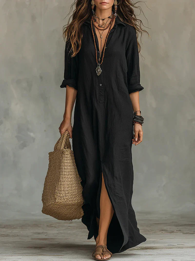 Sofia | Vestido Blusa Largo Con Abertura