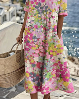 Cecilia | Vestido Midi Fluido a Fiori Con Bolsillos