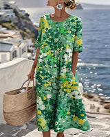 Cecilia | Vestido Midi Fluido a Fiori Con Bolsillos