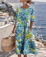 Cecilia | Vestido Midi Fluido a Fiori Con Bolsillos