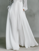 Vestido Maxi Minimalista de Algodón e Lino Con Patchwork, Cuello Alzato e Maniche Largas
