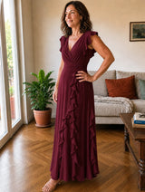 Valentina | Vestido Largo Cruzado Con Volantes