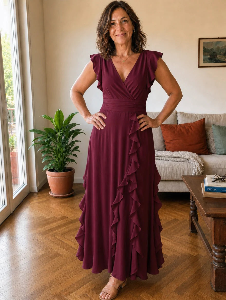 Valentina | Vestido Largo Cruzado Con Volantes