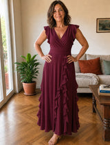 Valentina | Vestido Largo Cruzado Con Volantes
